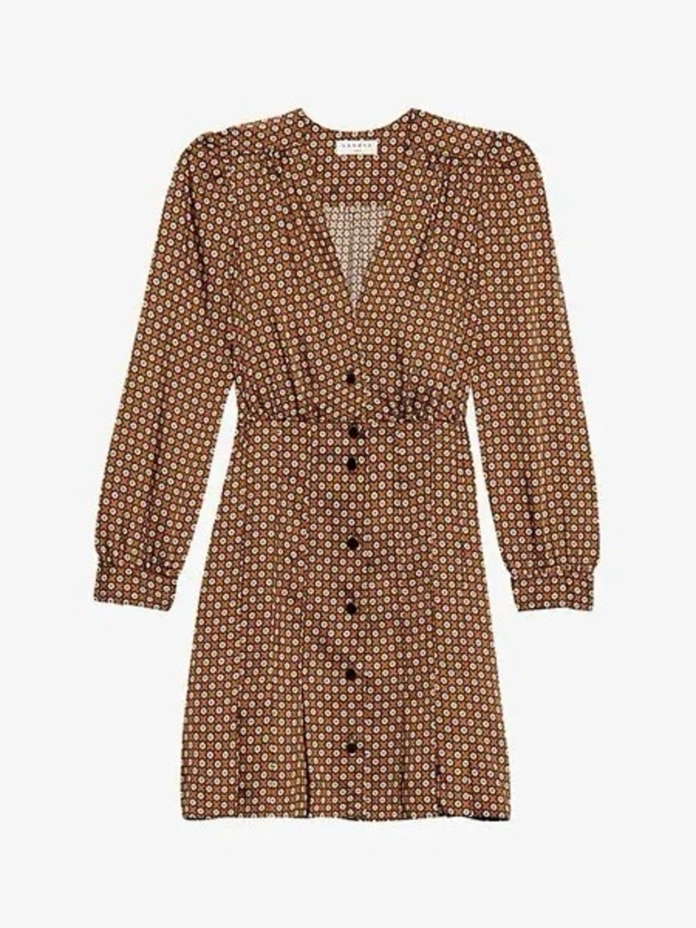 Sandro | Bruns Perrine Printed Satin Button-Front Mini Dress ~ US 4 - Picture 6 of 12